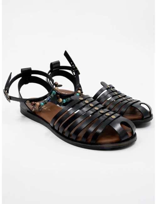 POTİN TOKA DETAYLI DERİ SANDALET SİYAH