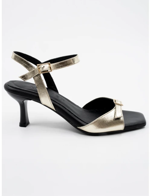 RUGAN DERİ KEMER DETAYLI TOPUKLU GOLD