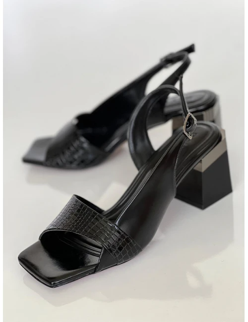 RUGAN KADIN TOPUKLU SANDALET SİYAH