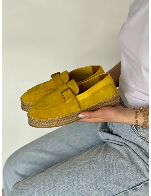 TABAN HASIR DETAYLI LOAFER SARI