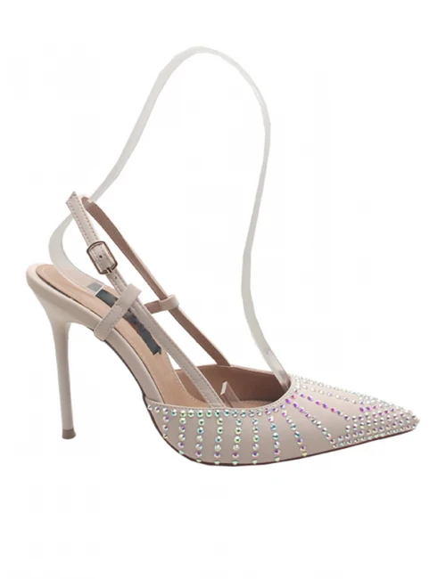 TAŞ DETAYLI SATEN TOPUKLU BEJ