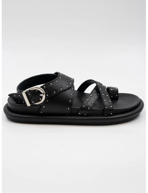 ZIMBALI BİLEKTEN BAĞLAMALI DERİ SANDALET SİYAH