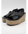 HASIR TABAN DETAYLI DERİ SANDALET SİYAH