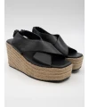 HASIR TABAN DETAYLI DERİ SANDALET SİYAH