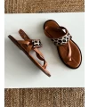 PARMAK ARASI LEOPAR DERİ SANDALET TABA