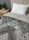 Clasy %100 Pamuk Saten Çift kişilik Yorgan Çift Taraflı Noldor V1 Desenli Antrasit Gri Kapitoneli