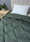 Clasy %100 Pamuk Saten Çift kişilik Yorgan Çift Taraflı Palmore V1 Desenli Koyu Yeşil Kapitoneli