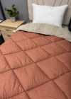 Clasy %100 Pamuk Ranforce Çift kişilik Yorgan Çift Taraflı Arakis V3 Sütlü Kahve-Kiremit Düz Desenli Kapitoneli