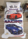 Clasy Ranforce %100 Pamuk Tek Kişilik Yatak Örtüsü Seti Racing Drag V1 Mavi