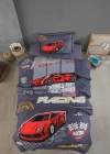 Clasy Ranforce %100 Pamuk Tek Kişilik Yatak Örtüsü Seti Racing Team V1 Mavi