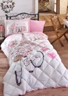 Clasy Ranforce %100 Pamuk Tek Kişilik Yorgan Seti Paris Love V1 Pembe