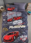 Clasy Ranforce %100 Pamuk Tek Kişilik Yorgan Seti Racing Team V1 Mavi