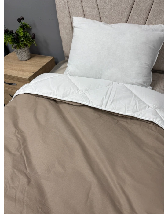 %100 Pamuk Ranforce Çift Kişilik Yorgan Çift Taraflı Sütlü Kahve-beyaz Düz Desenli Kapitoneli