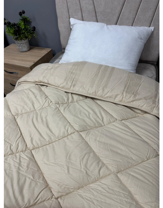 %100 Pamuk Saten Çift kişilik Yorgan Çift Taraflı Unita V1 Çizgili Düz Desenli Kapitoneli Sütl