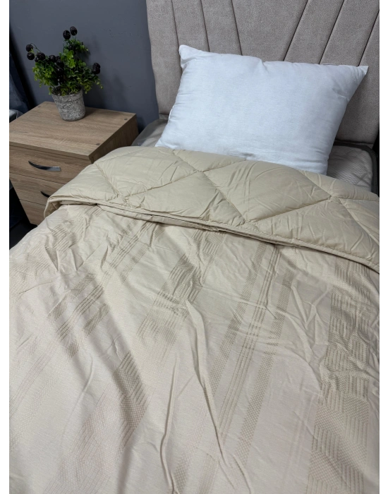 %100 Pamuk Saten Çift kişilik Yorgan Çift Taraflı Unita V1 Çizgili Düz Desenli Kapitoneli Sütl