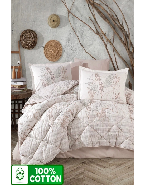 Clasy Ranforce %100 Pamuk Çift Kişilik Yorgan Seti Betina V1 Taş Rengi
