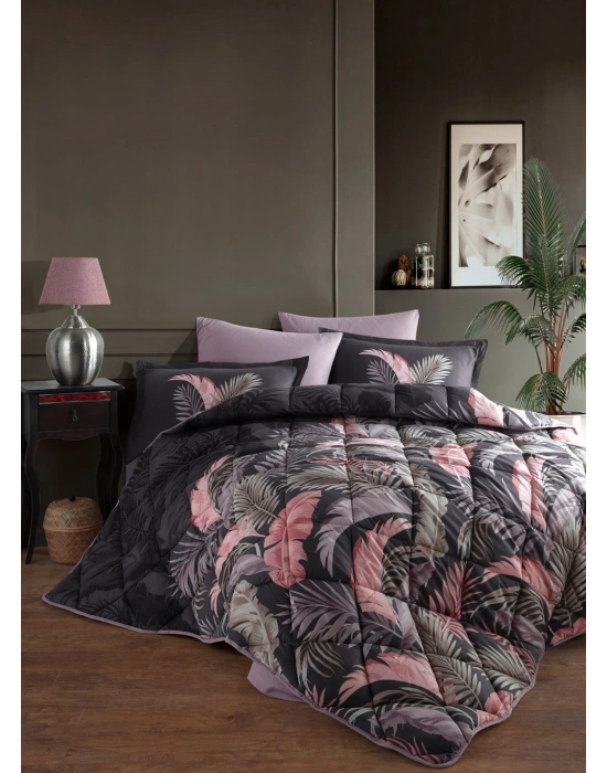 Clasy Ranforce %100 Pamuk Çift Kişilik Yorgan Seti Hena V1 Antrasit