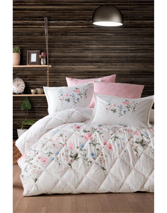 Clasy Ranforce %100 Pamuk Çift Kişilik Yorgan Seti Palitra V1 Pudra