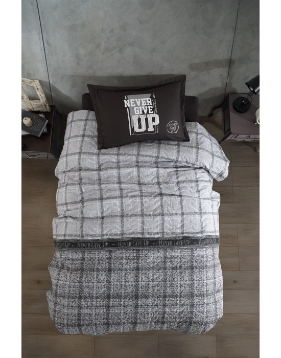 Ranforce %100 Pamuk Tek Kişilik Dört Mevsim Set Give Up Antrasit