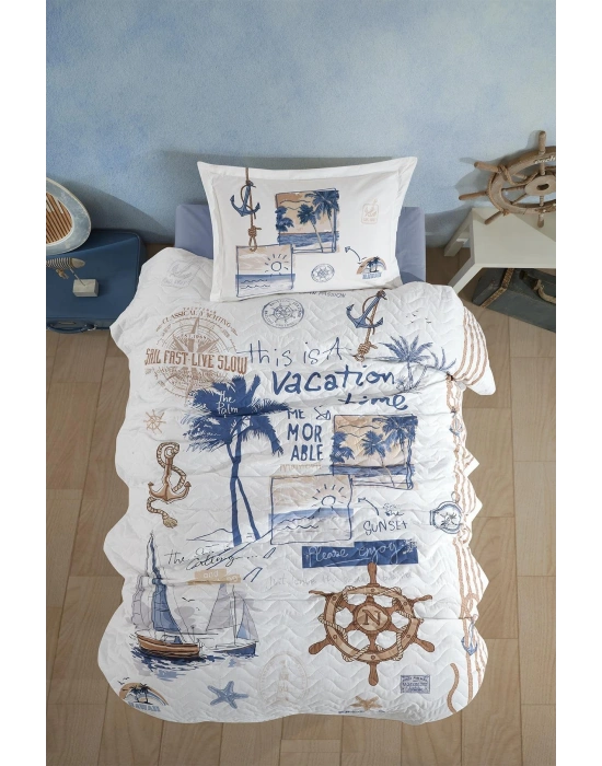 Ranforce %100 Pamuk Tek Kişilik Dört Mevsim Set Hawaii Mavi