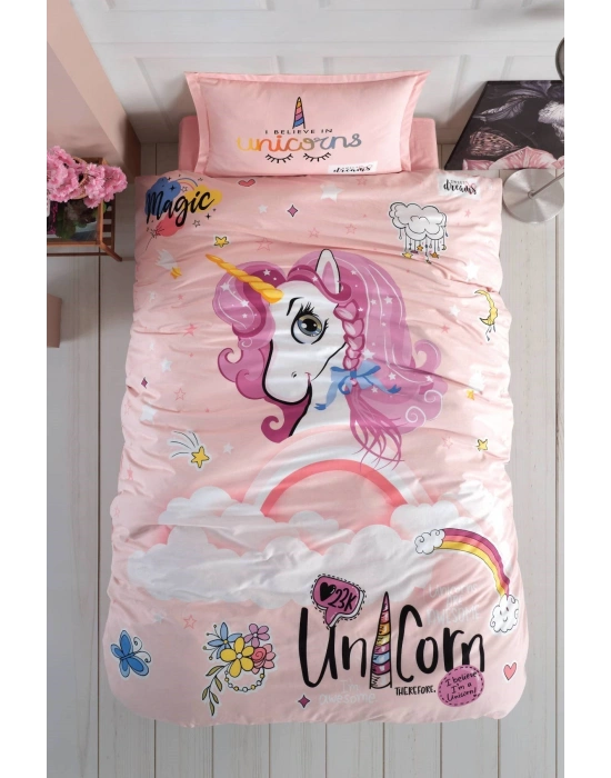 Ranforce %100 Pamuk Tek Kişilik Nevresim Takımı Pink Dreams V1 Pudra