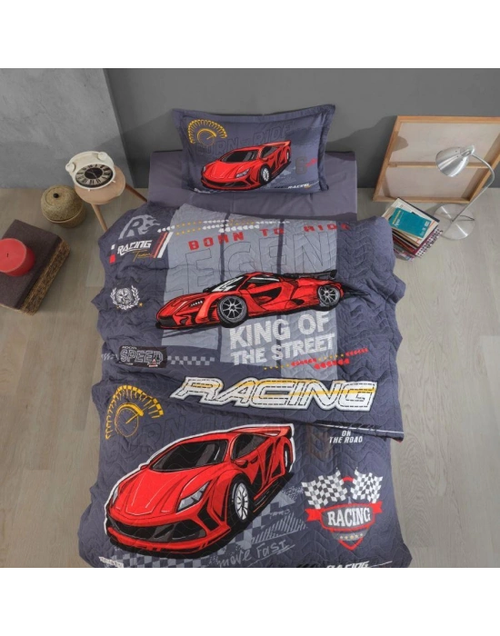 Ranforce %100 Pamuk Tek Kişilik Dört Mevsim Set Racing Team Mavi