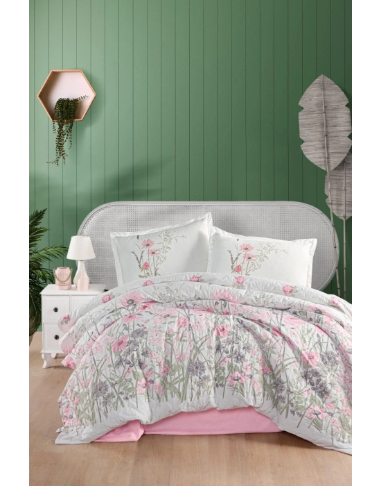 %100 Pamuk Çift Kişilik Dört Mevsim Set Angola Pembe