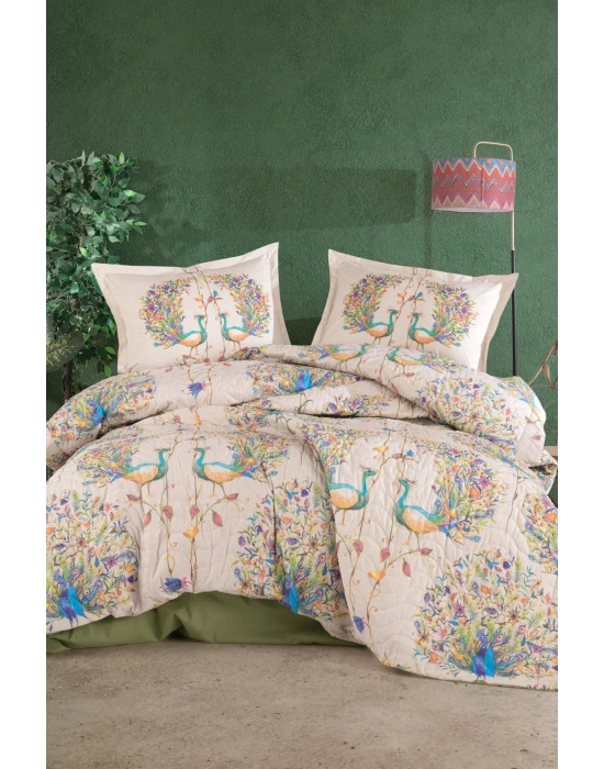 Clasy Ranforce %100 Pamuk Çift Kişilik Dört Mevsim Set Pavone V1 Yeşil