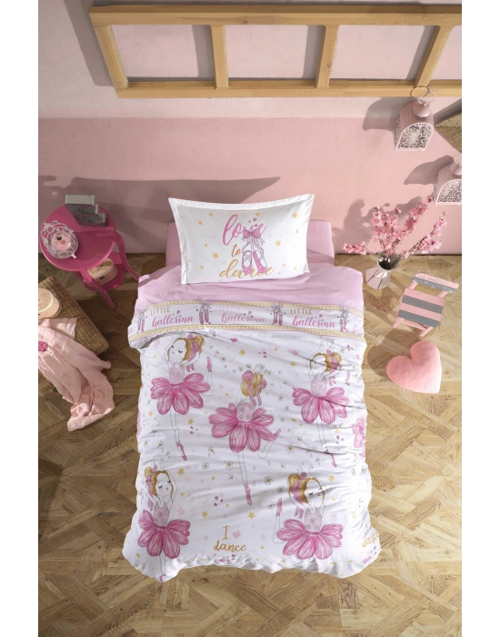 Clasy Ranforce %100 Pamuk Tek Kişilik Nevresim Ballerina V1 Pembe