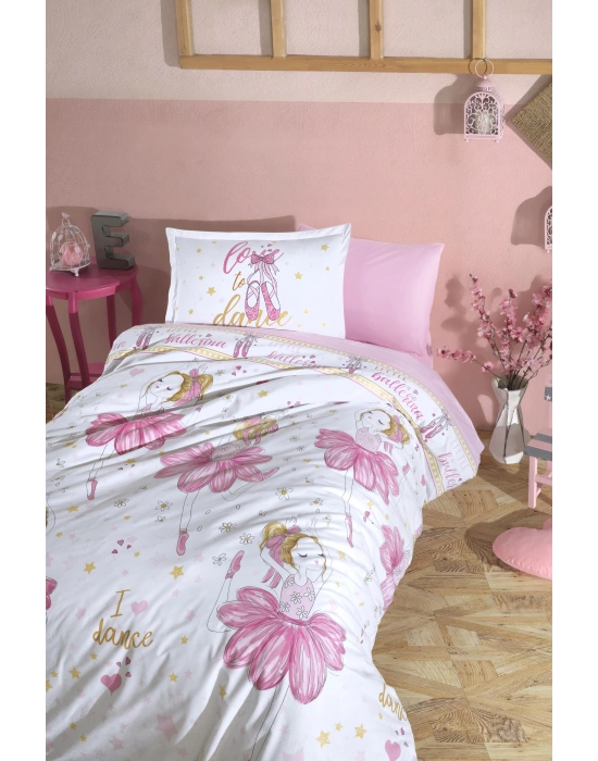 Clasy Ranforce %100 Pamuk Tek Kişilik Nevresim Ballerina V1 Pembe