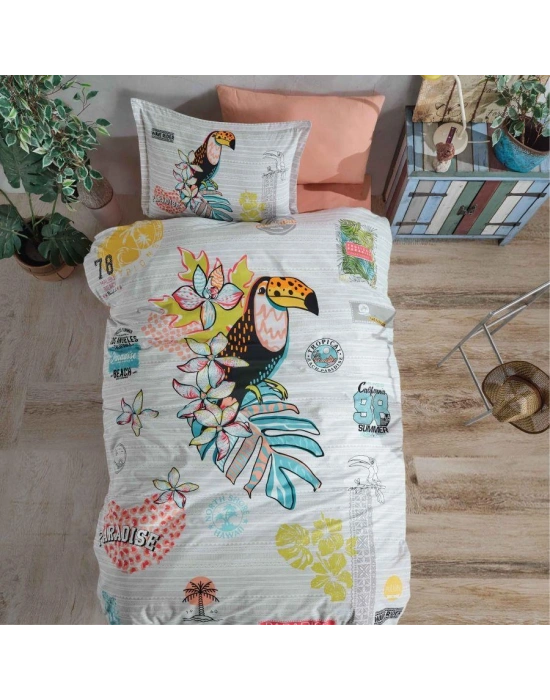 Ranforce %100 Pamuk Tek Kişilik Nevresim Takımı Paradise V1 Somon