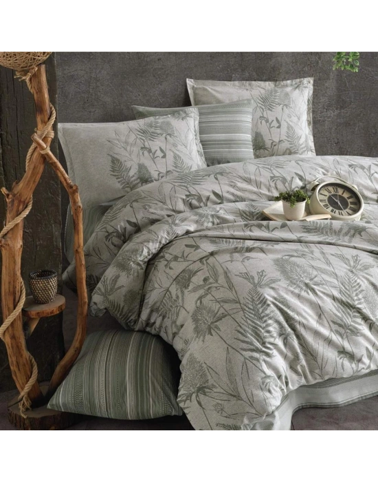 100% Pamuk Ranforce Tek Kişilik Nevresim Takımı TUVA V1 YEŞİL