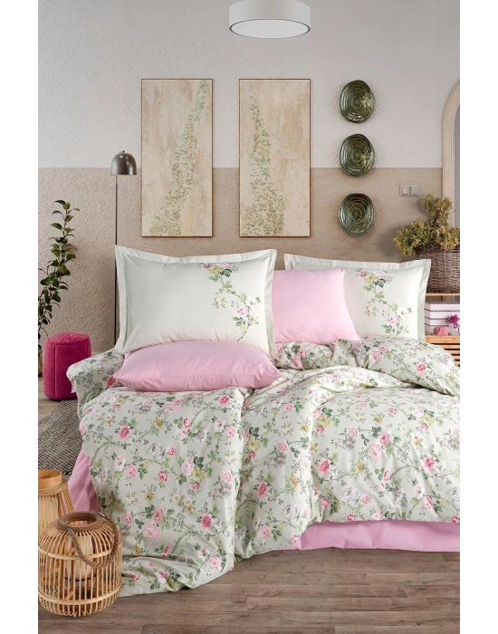 Clasy Ranforce %100 Pamuk Çift Kişilik Nevresim Takımı Elara V1 Pembe