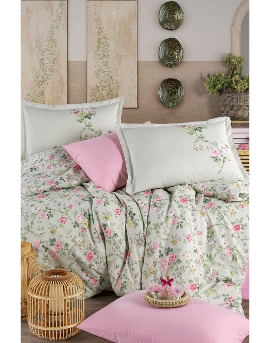 Clasy Ranforce %100 Pamuk Çift Kişilik Nevresim Takımı Elara V1 Pembe