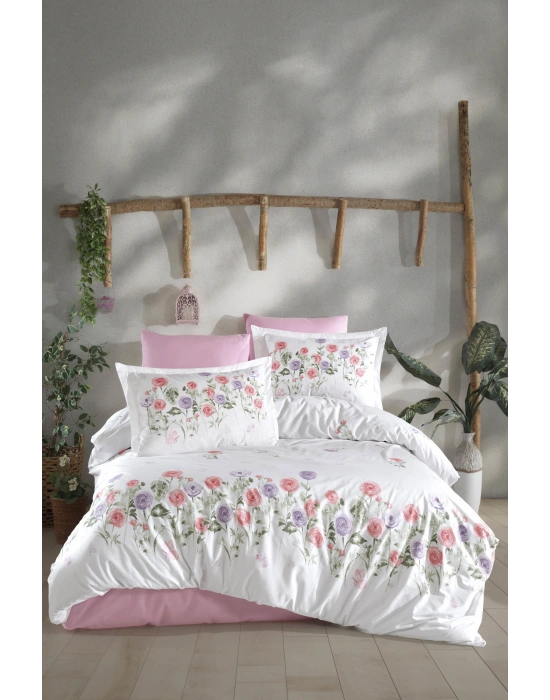 Clasy Ranforce %100 Pamuk Çift Kişilik Nevresim Takımı Helenka V1 Pembe