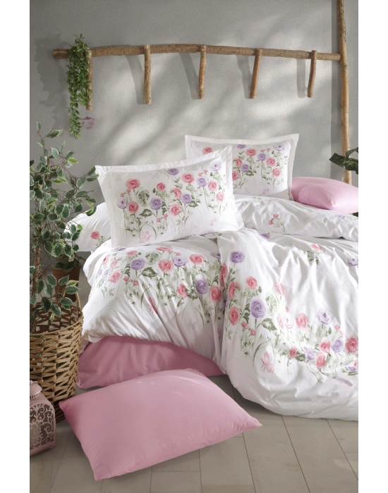 Clasy Ranforce %100 Pamuk Çift Kişilik Nevresim Takımı Helenka V1 Pembe