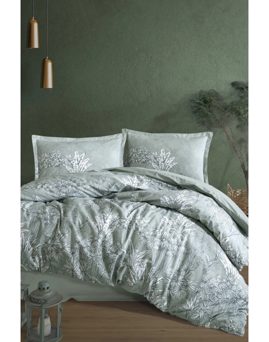 Clasy Ranforce %100 Pamuk Çift Kişilik Nevresim Takımı Irma V1 Yeşil