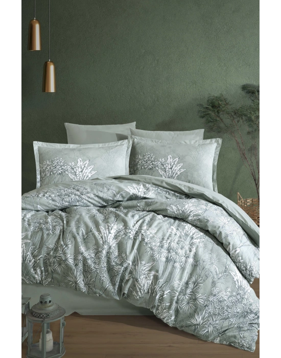 Clasy Ranforce %100 Pamuk Çift Kişilik Nevresim Takımı Irma V1 Yeşil