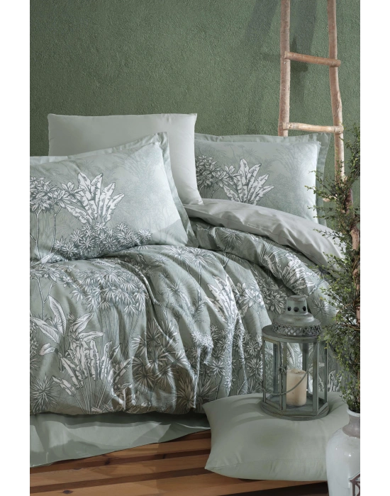 Clasy Ranforce %100 Pamuk Çift Kişilik Nevresim Takımı Irma V1 Yeşil