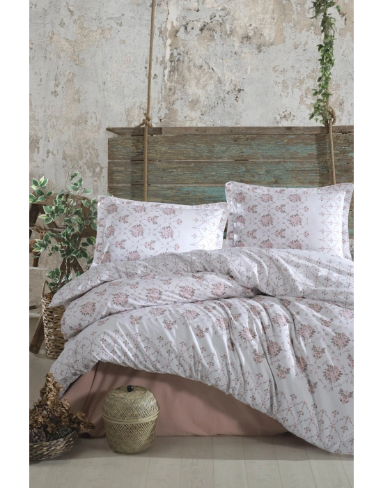 Clasy Ranforce %100 Pamuk Çift Kişilik Nevresim Takımı Krista V1 Pudra