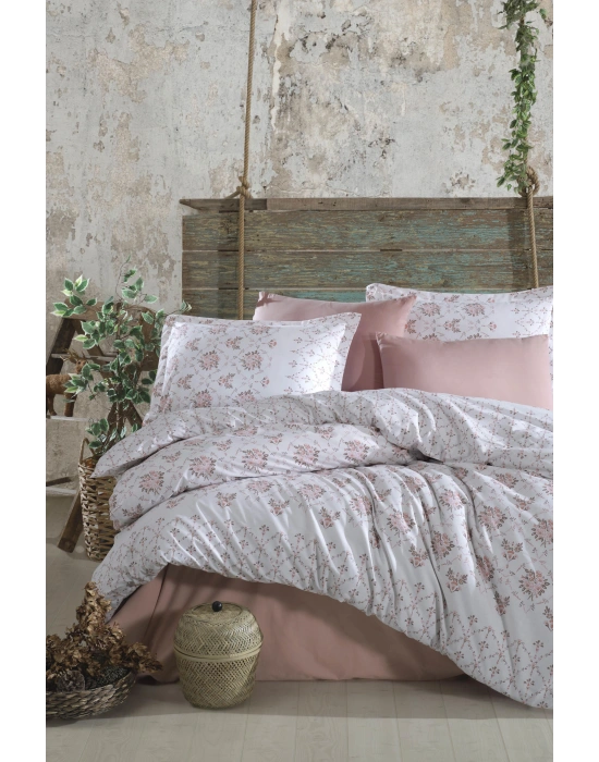 Clasy Ranforce %100 Pamuk Çift Kişilik Nevresim Takımı Krista V1 Pudra