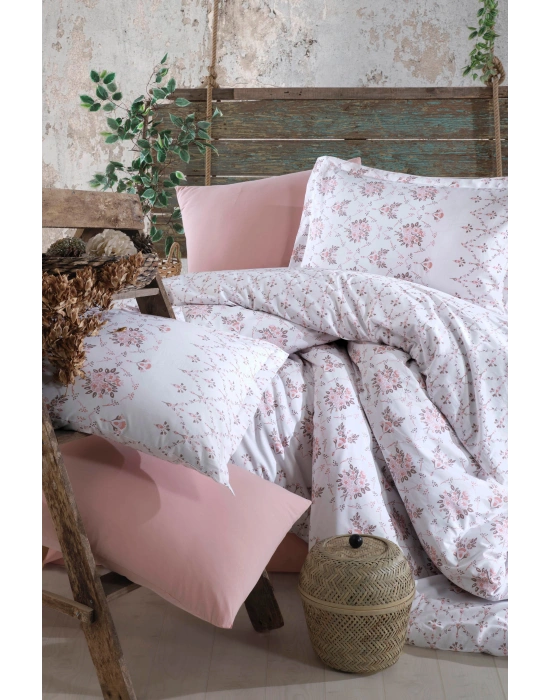 Clasy Ranforce %100 Pamuk Çift Kişilik Nevresim Takımı Krista V1 Pudra