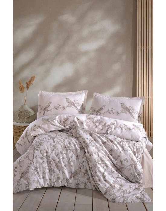 Clasy Ranforce %100 Pamuk Çift Kişilik Nevresim Takımı Mevlin V1 Bej