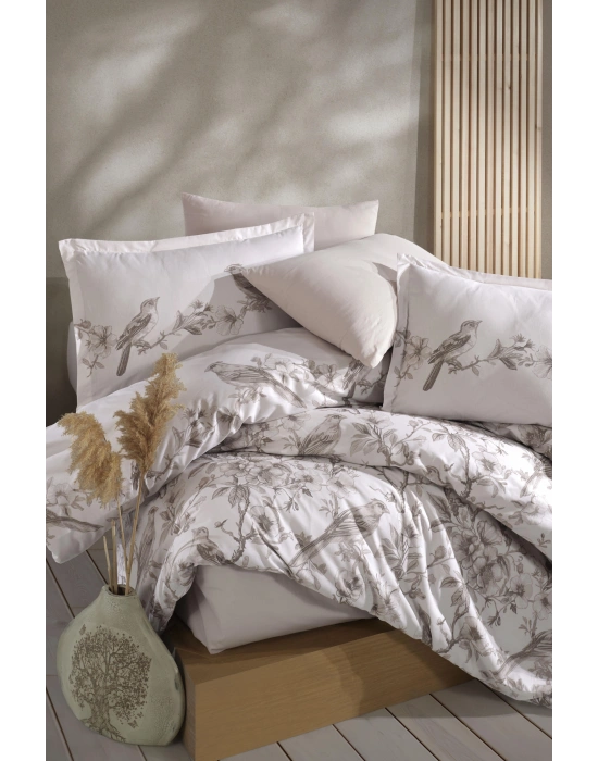 Clasy Ranforce %100 Pamuk Çift Kişilik Nevresim Takımı Mevlin V1 Bej