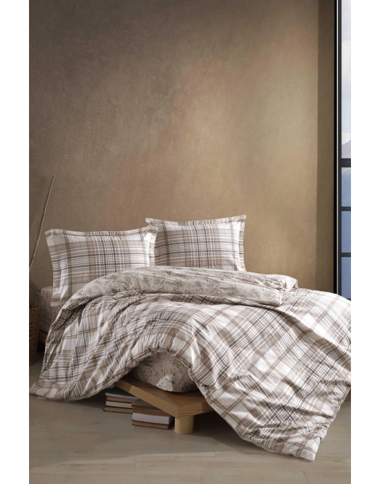 Clasy Ranforce %100 Pamuk Çift Kişilik Nevresim Takımı Ravel V1 Bej