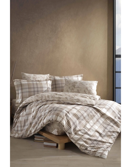 Clasy Ranforce %100 Pamuk Çift Kişilik Nevresim Takımı Ravel V1 Bej