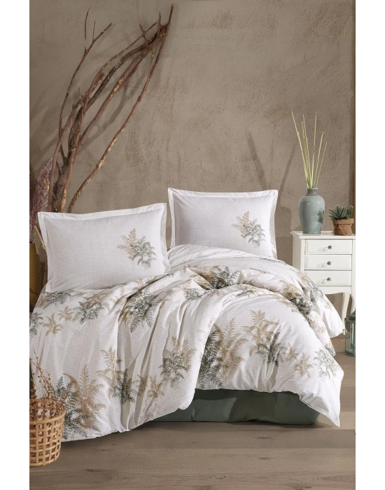 Clasy Ranforce %100 Pamuk Çift Kişilik Nevresim Takımı Virele V1 Yeşil