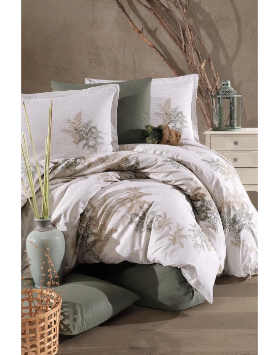 Clasy Ranforce %100 Pamuk Çift Kişilik Nevresim Takımı Virele V1 Yeşil