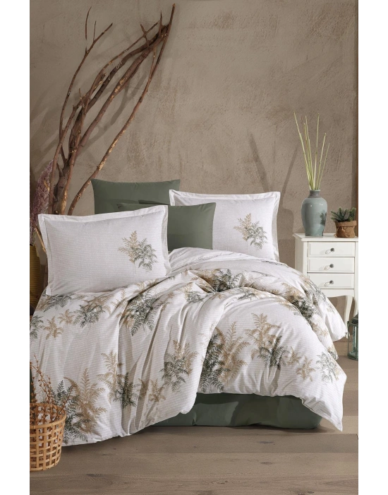 Clasy Ranforce %100 Pamuk Çift Kişilik Nevresim Takımı Virele V1 Yeşil