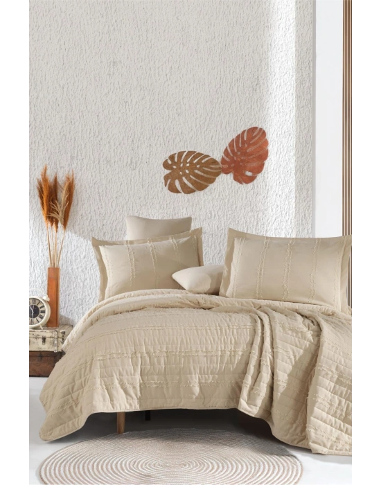 Clasy Ranforce %100 Pamuk Tek Kişilik Yatak Örtüsü Seti Avola V1 Bej